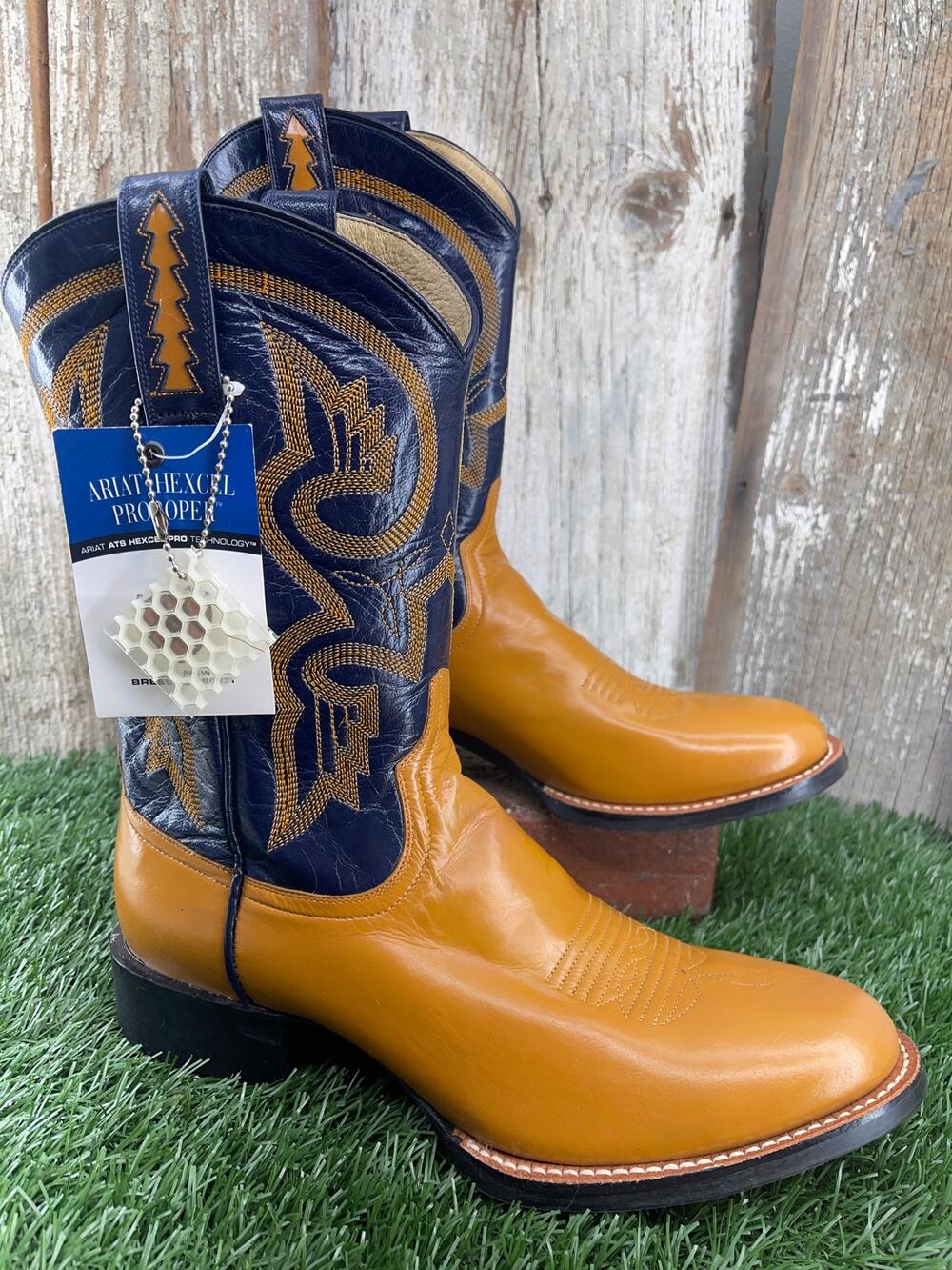 Ariat International Men's Hexcel ProRoper Bright Camel Navy Shaft US 9.5